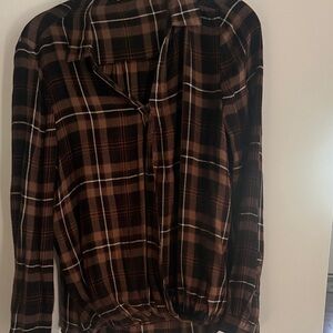 beachlunchlounge Plaid Button Down Shirt - Black and Brown